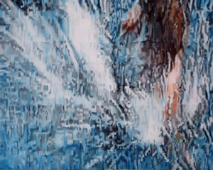 Painting videostill of a kid that jumps into water.