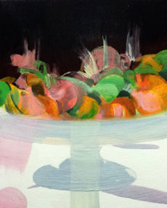 Painting of fallen fruit into a fruit bowl.