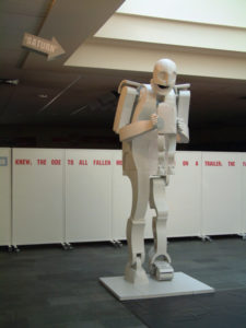 Metal sculpture Robot Saturn inside exhibition at CC. De Adelberg Lommel.