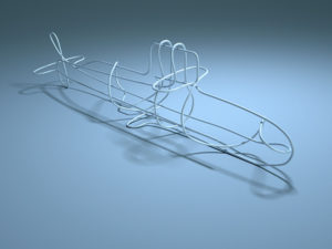 3D design for a wired submarine in Inox.