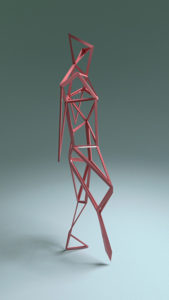Abstract pink figure standing.