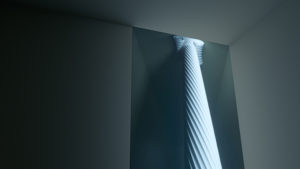 detail projection 3D animation of a Greek column that twist around its axis.
