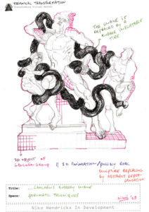 Concept drawing to change Laocoöns snake in a rubber tube.