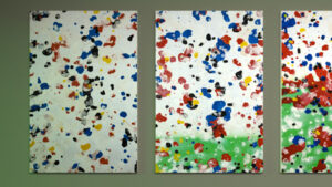 White green blue red and green spots abstract painting.