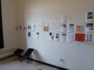 At Vonk ateliers room with drawings from Niko Hendrickx.